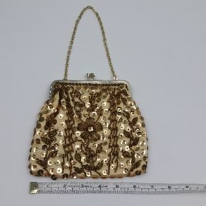 Vintage Cream and Gold Sequin Evening Bag